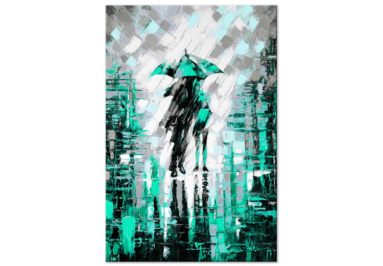 Canvas Art Print A couple walking in the rain - abstract, city landscape with figures 123076