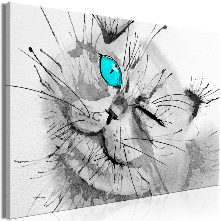Canvas Grey cat with a blue eye - an animal motif in grey colours 123376 additionalImage 2