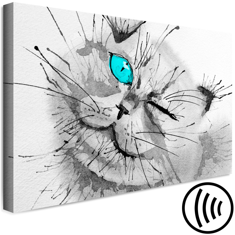 Canvas Grey cat with a blue eye - an animal motif in grey colours 123376 additionalImage 6