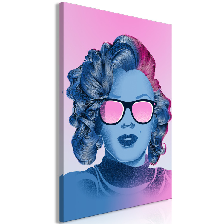 Canvas Art Print Blue Marilyn Monroe portrait - face of Norma Jeane on pink background 123476 additionalImage 2