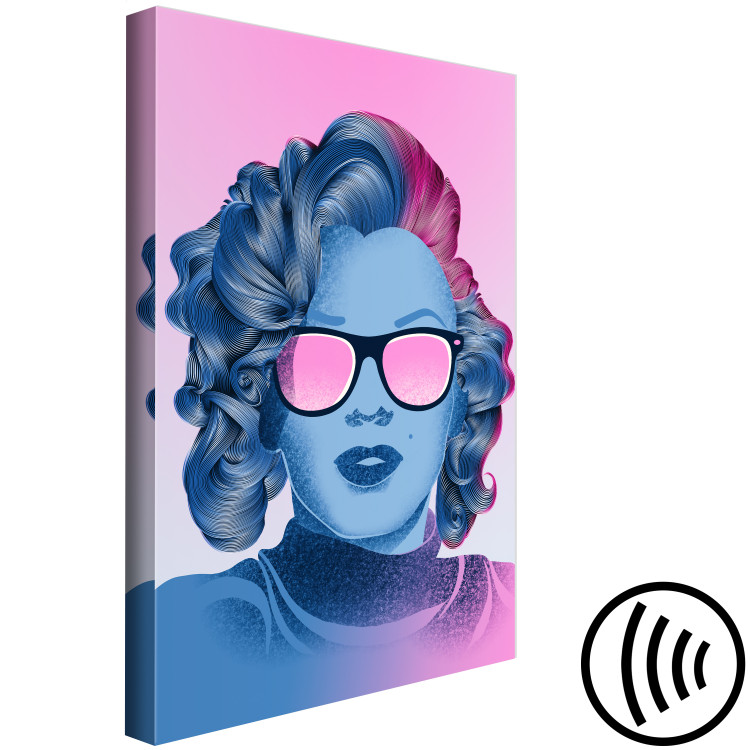 Canvas Art Print Blue Marilyn Monroe portrait - face of Norma Jeane on pink background 123476 additionalImage 6