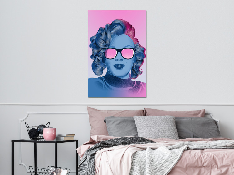 Canvas Art Print Blue Marilyn Monroe portrait - face of Norma Jeane on pink background 123476 additionalImage 3