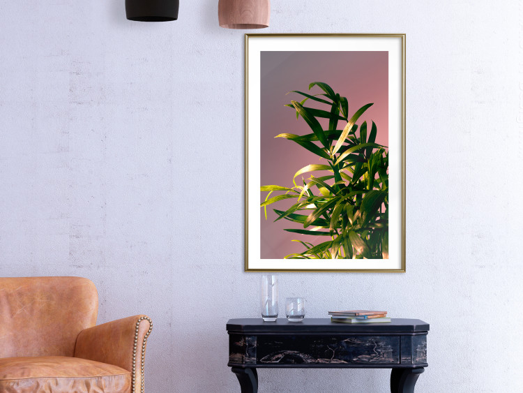 Wall Poster Botanical Detail - green leaves in light glow on pink background 123976 additionalImage 13