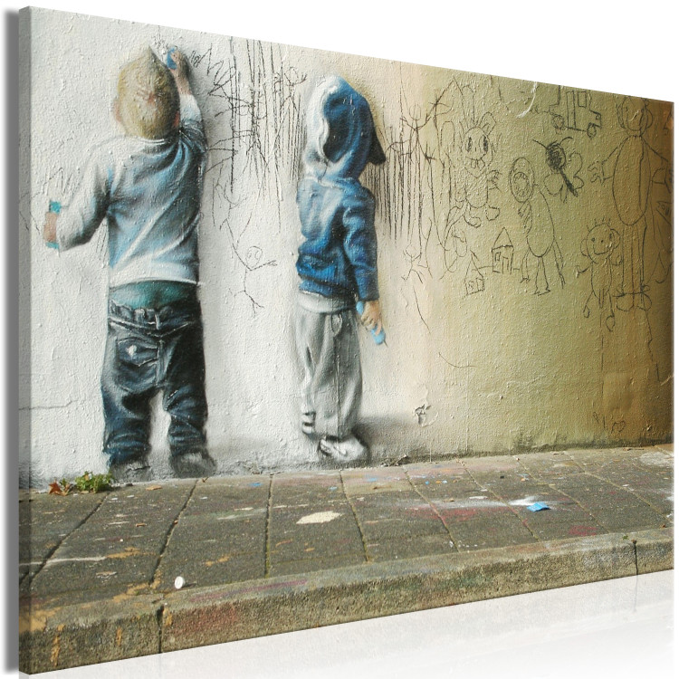 Canvas Young Generation (1-part) wide - street art of boys on a wall 128376 additionalImage 2