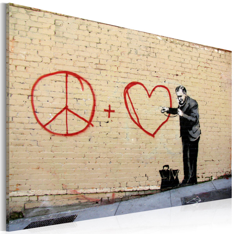 Canvas Art Print Peaceful Doctor (Banksy) - street art of a man on a brick wall 132476 additionalImage 2