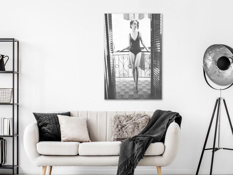 Canvas Print Woman on balcony - glamour style black and white photography 134176 additionalImage 3
