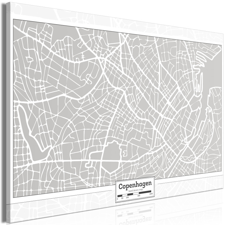 Canvas Art Print Gray Copenhagen - Capital Plan of Denmark in gray with a scale 135176 additionalImage 2