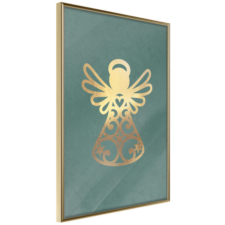 Poster Angelic Holidays - golden angel on a contrasting green background 137976 additionalImage 10