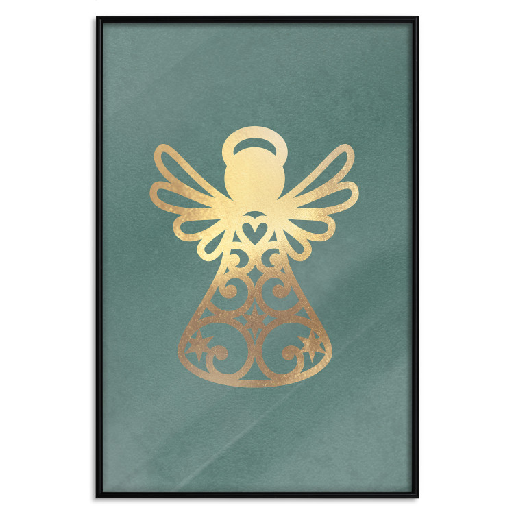 Poster Angelic Holidays - golden angel on a contrasting green background 137976 additionalImage 26