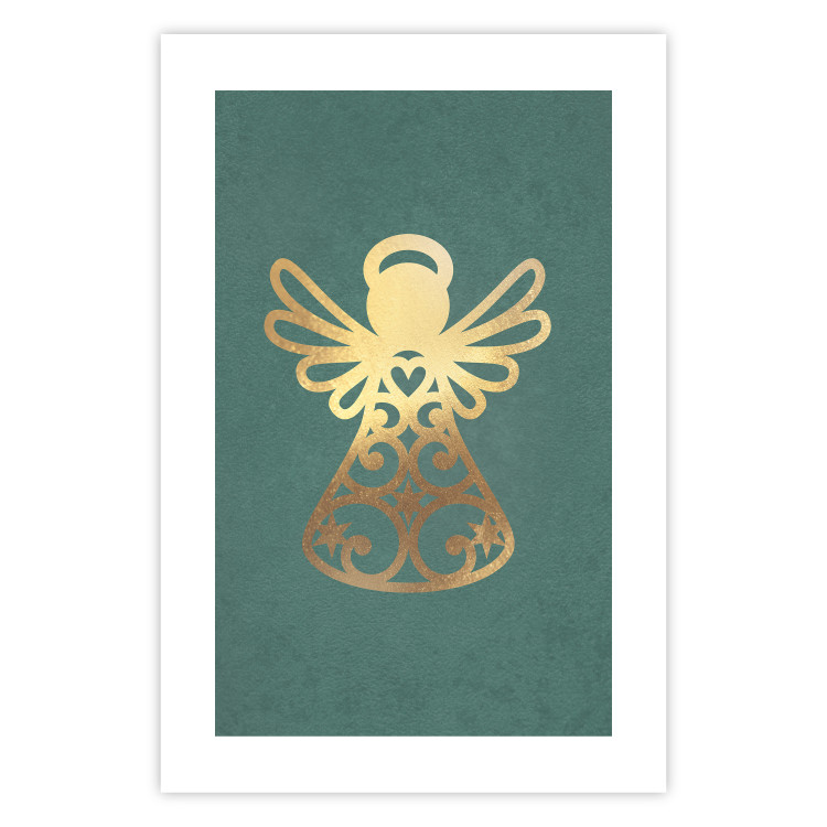 Poster Angelic Holidays - golden angel on a contrasting green background 137976 additionalImage 13