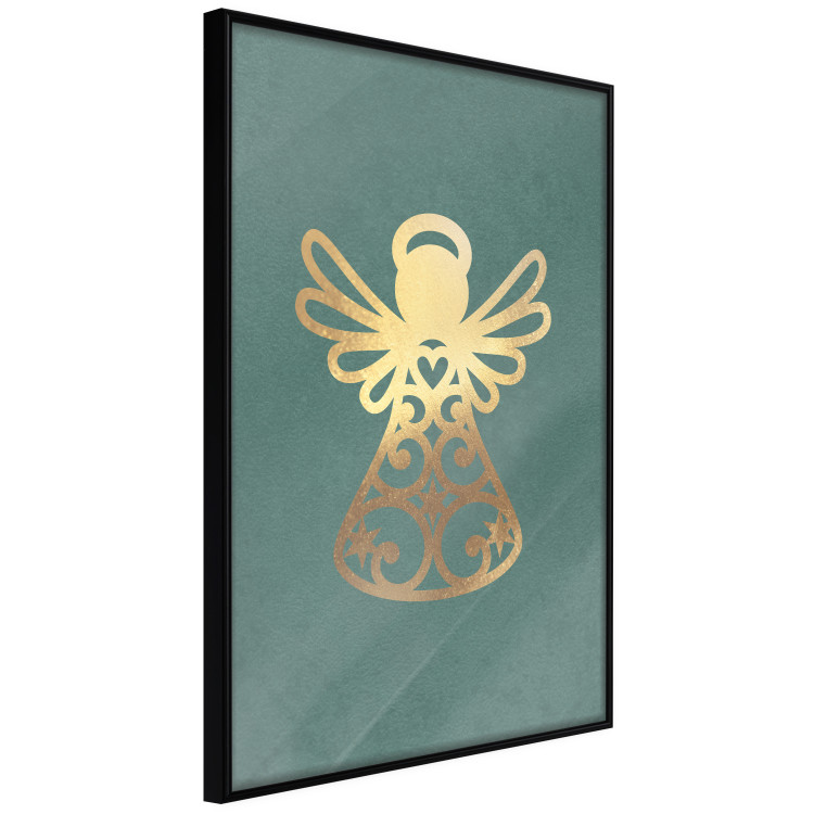 Poster Angelic Holidays - golden angel on a contrasting green background 137976 additionalImage 3