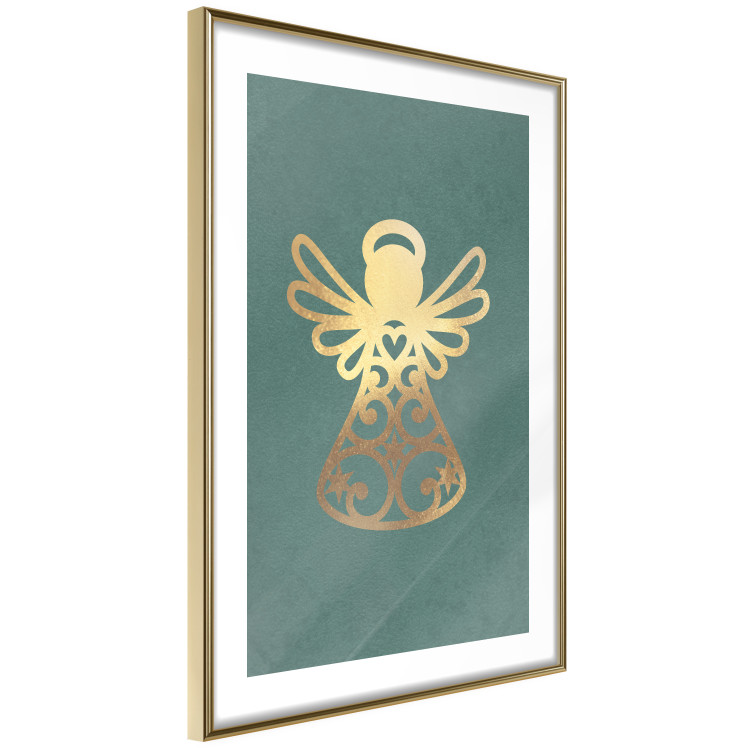 Poster Angelic Holidays - golden angel on a contrasting green background 137976 additionalImage 2