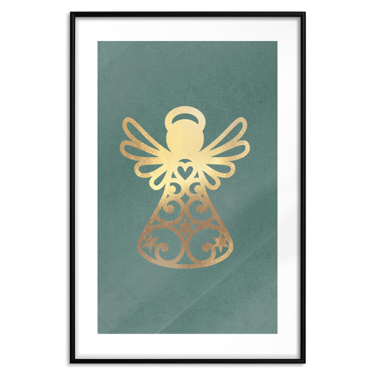 Poster Angelic Holidays - golden angel on a contrasting green background 137976 additionalImage 17