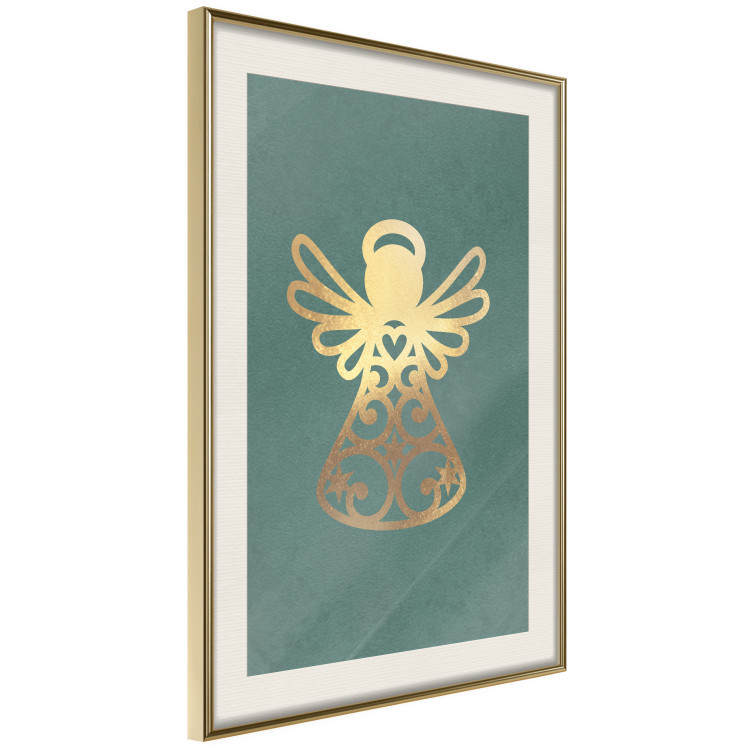 Poster Angelic Holidays - golden angel on a contrasting green background 137976 additionalImage 3