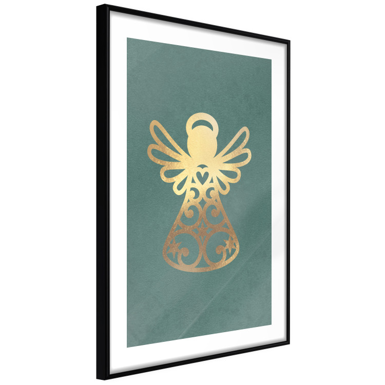 Poster Angelic Holidays - golden angel on a contrasting green background 137976 additionalImage 4
