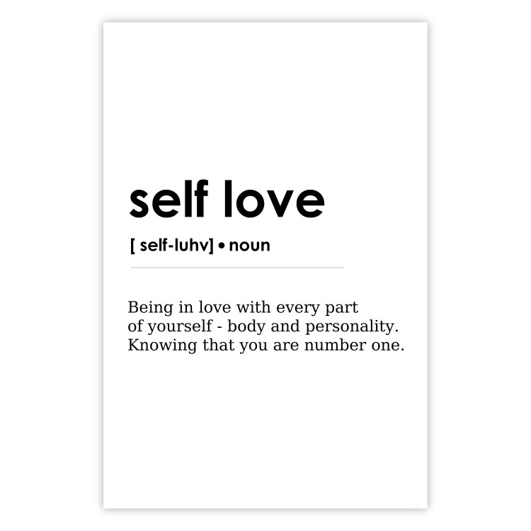 Poster Self Love - black English texts on a contrasting white background 138876