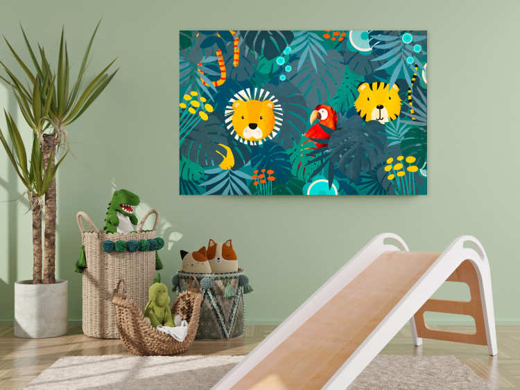 Canvas Animals Among Leaves (1-piece) Wide - composition for children 143576 additionalImage 3