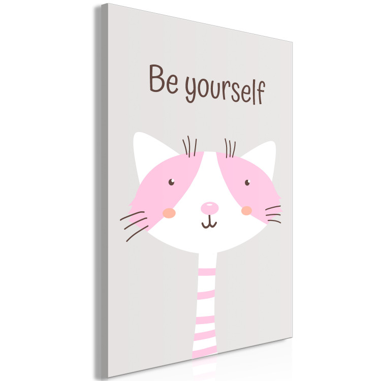 Canvas Be Yourself (1-piece) - pink cat and motivating slogan for children 146576 additionalImage 2