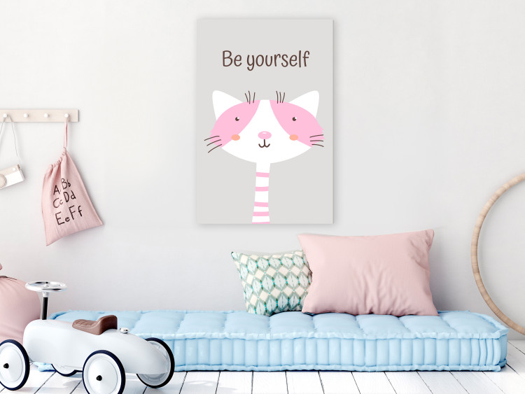 Canvas Be Yourself (1-piece) - pink cat and motivating slogan for children 146576 additionalImage 3