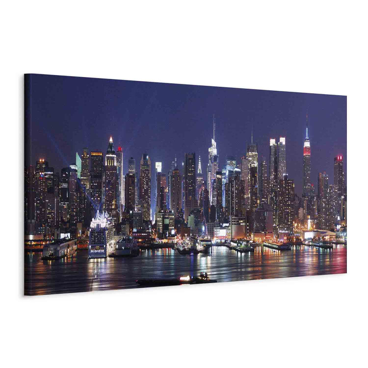 Canvas Print Nightlife (1-piece) - New York City skyline and skyscrapers over calm water 149076 additionalImage 2