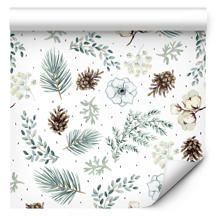 Wallpaper Watercolor Nature - Flowers, Cones and Twigs in Calm Colors 149876 additionalImage 6