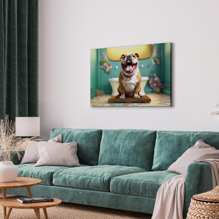 Canvas Print AI French Bulldog Dog - Animal Waiting In Colorful Bathroom - Horizontal 150176 additionalImage 4