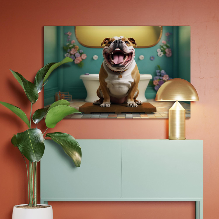 Canvas Print AI French Bulldog Dog - Animal Waiting In Colorful Bathroom - Horizontal 150176 additionalImage 5