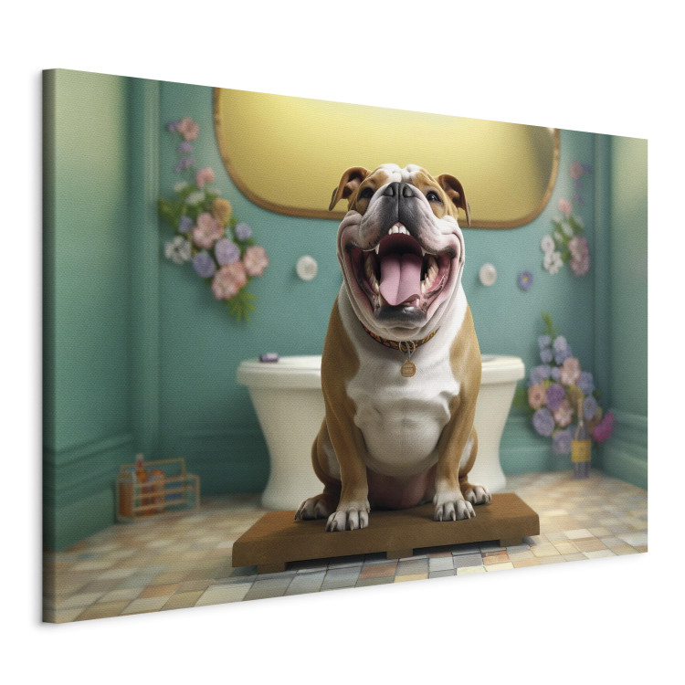 Canvas Print AI French Bulldog Dog - Animal Waiting In Colorful Bathroom - Horizontal 150176 additionalImage 2