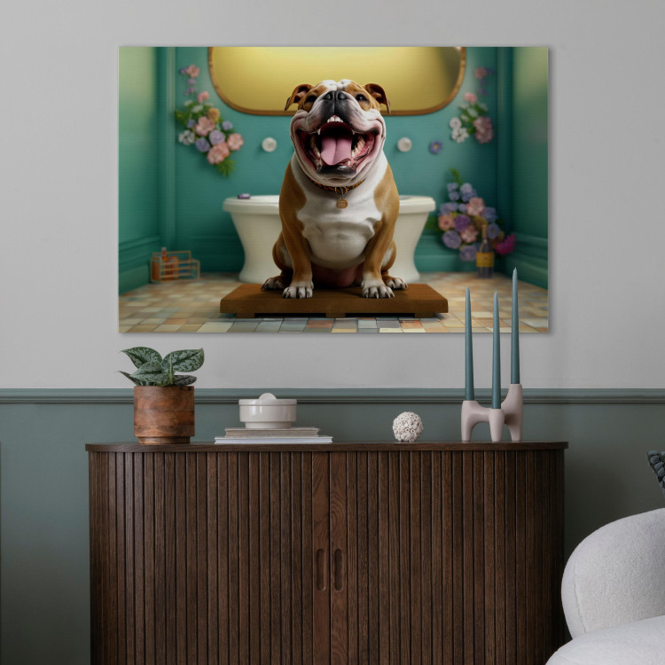 Canvas Print AI French Bulldog Dog - Animal Waiting In Colorful Bathroom - Horizontal 150176 additionalImage 3