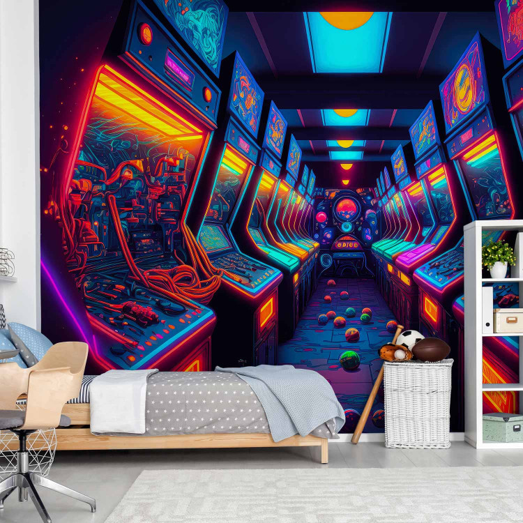 Wall Mural Arcade Machines - A Multi-Colored Gaming Room in Neon Light 150676