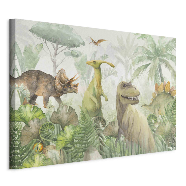 Large canvas print Dinosaurs - Watercolor Reptiles in the Prehistoric Green Jungle [Large Format] 151176 additionalImage 3