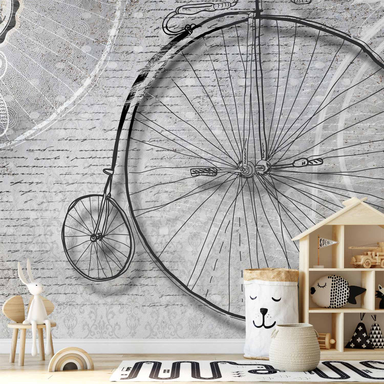 Photo Wallpaper Vintage Bicycle - Black and white old retro-style bicycle with captions 61176 additionalImage 6