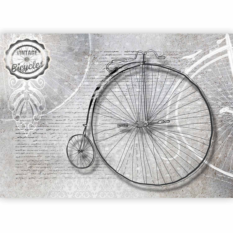 Photo Wallpaper Vintage Bicycle - Black and white old retro-style bicycle with captions 61176 additionalImage 1