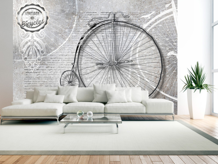 Photo Wallpaper Vintage Bicycle - Black and white old retro-style bicycle with captions 61176