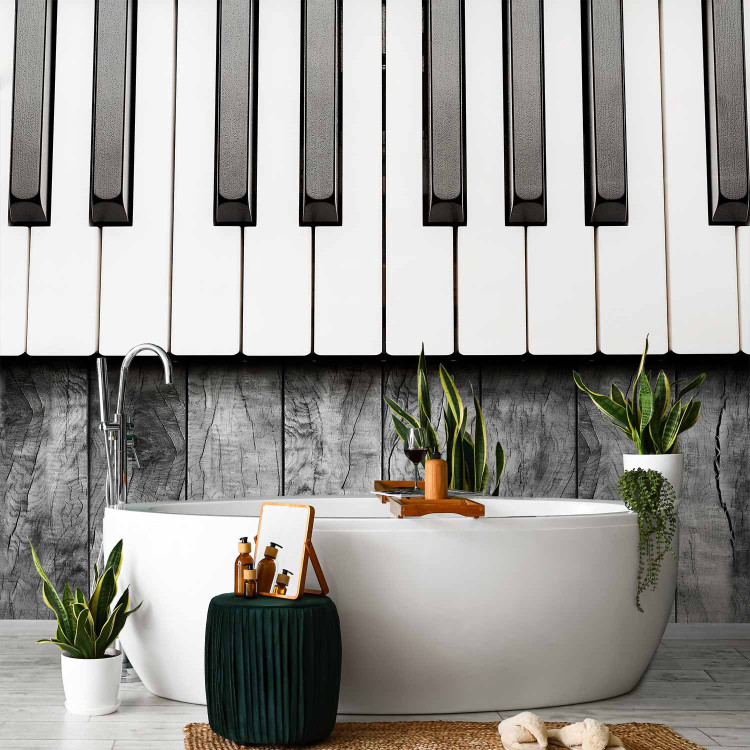 Photo Wallpaper Inspired by classical music - artistic piano keyboard on a gray wood background 61376 additionalImage 8