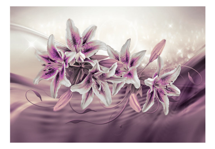 Photo Wallpaper Purple lilies - bouquet of flowers on purple background with glow effect 93776 additionalImage 1