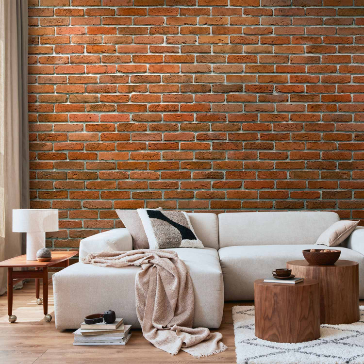 Photo Wallpaper Urban style - orange background with texture of regularly laid bricks 94176