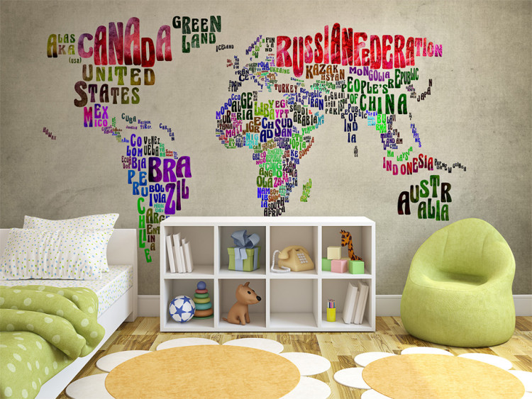 Wall Mural World map - continents with shape of countries in the form of English names 96876