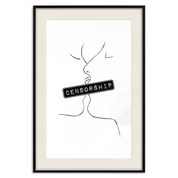 Wall Poster Censorship - black and white simple composition with a kissing couple 116786 additionalImage 18