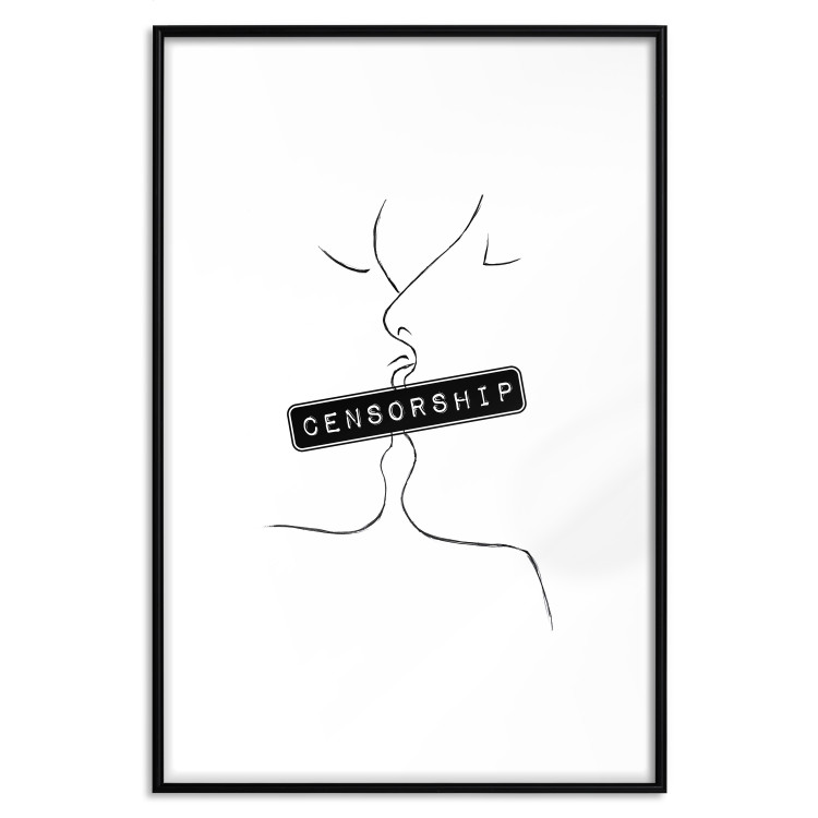Wall Poster Censorship - black and white simple composition with a kissing couple 116786 additionalImage 15