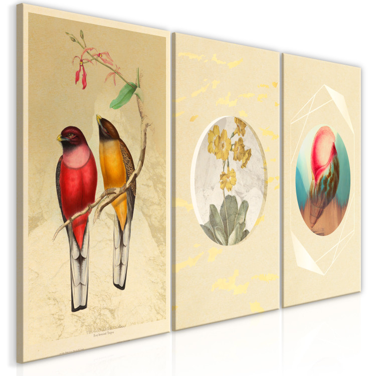 Canvas Print Natural wonders - colorful plants and beautiful birds in vintage style 118186 additionalImage 2