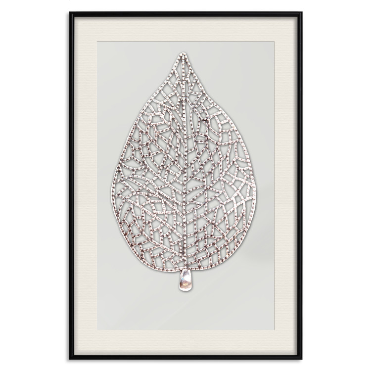 Poster Lacy Leaf - plant abstraction with a golden leaf on a light background 118786 additionalImage 18