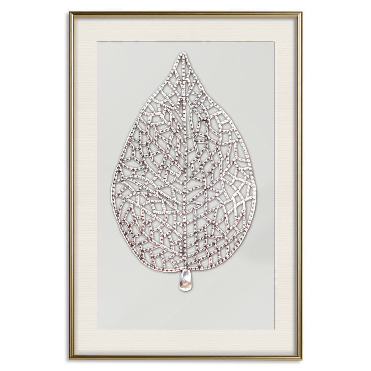 Poster Lacy Leaf - plant abstraction with a golden leaf on a light background 118786 additionalImage 19