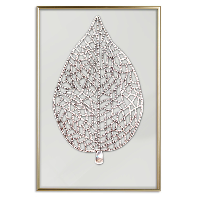 Poster Lacy Leaf - plant abstraction with a golden leaf on a light background 118786 additionalImage 16