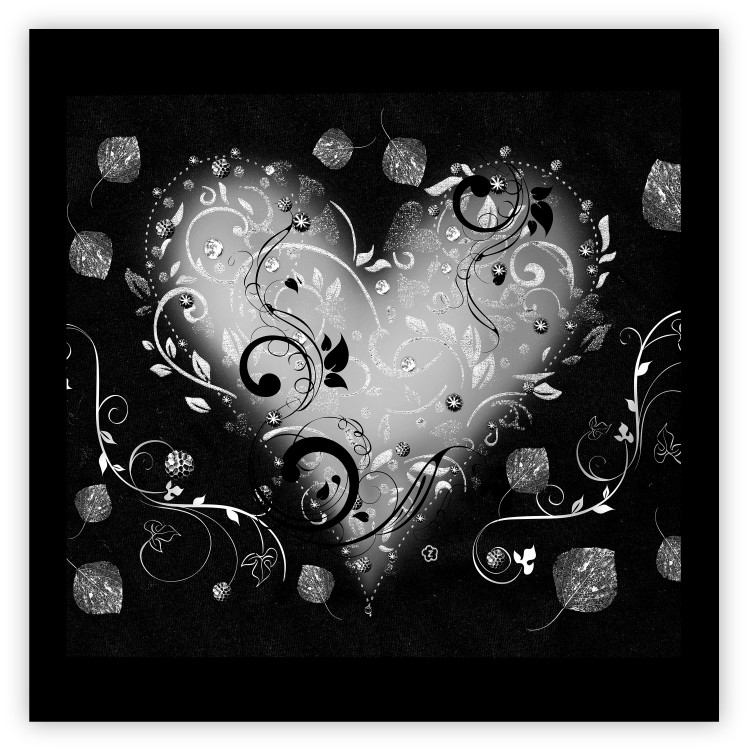 Wall Poster Gift Me Love - black and white heart adorned with floral ornaments 121886