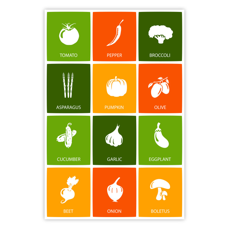 Wall Poster Colorful Vegetables - board with colorful squares and vegetable graphics 123586