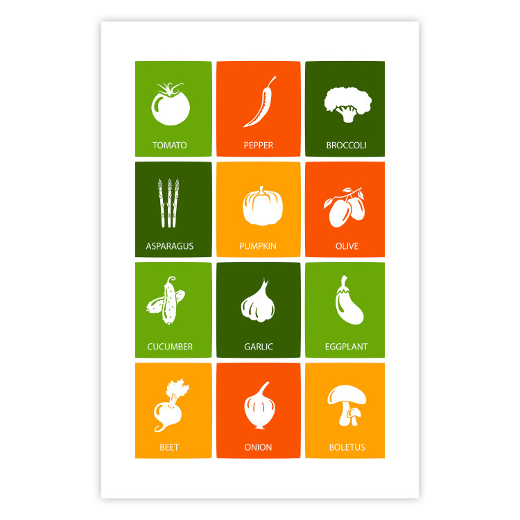 Wall Poster Colorful Vegetables - board with colorful squares and vegetable graphics 123586 additionalImage 25