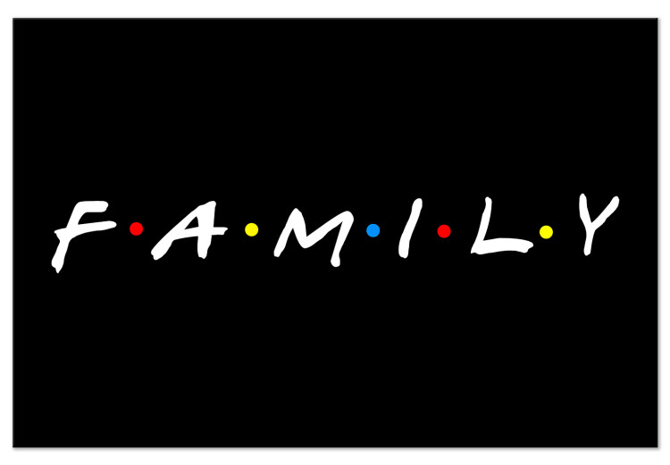 Canvas Print White English Family sign with colouful dots - on a black background 127786