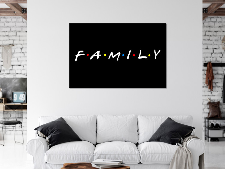 Canvas Print White English Family sign with colouful dots - on a black background 127786 additionalImage 3