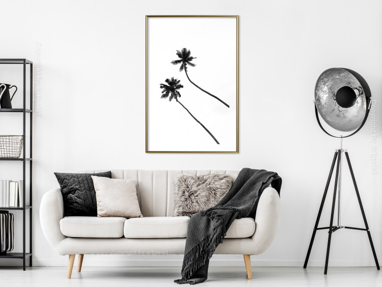 Poster Solitary Palms - black tropical trees on a contrasting white background 129786 additionalImage 15